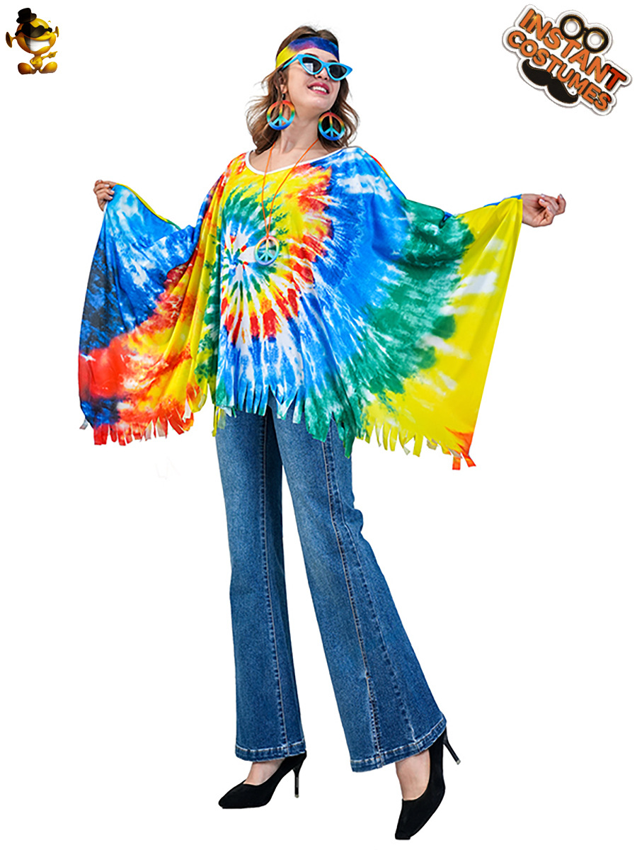 Traje de fiesta hippie de las mujeres adultas retro hippie capa 70 'S' transfronteriza