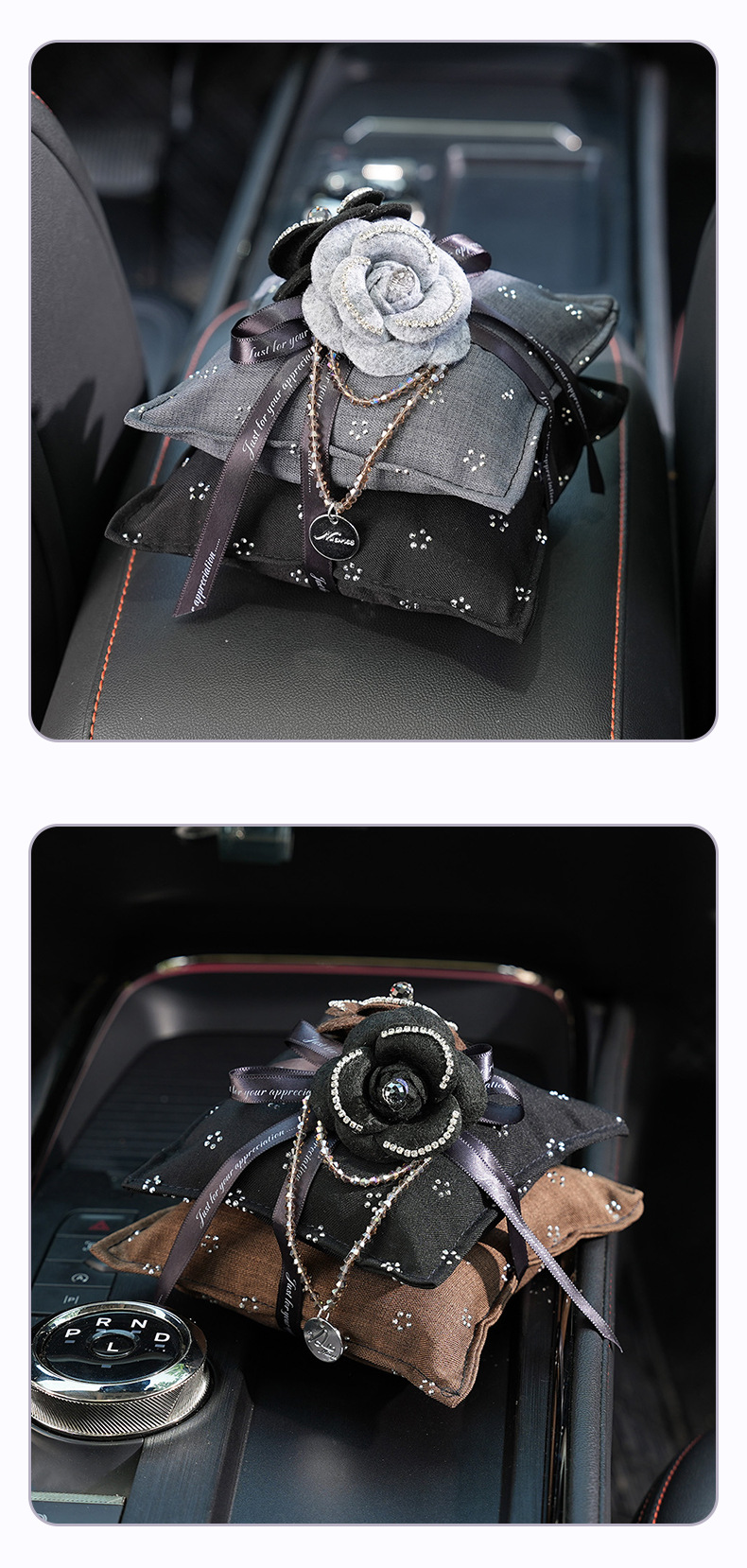 Camellia Car Bamboo Charcoal Bag for Odor Removal and Air Freshening, Car Activated Carbon Bag, High-end Car Decorative Ornament
