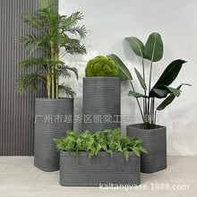时尚落地玻璃钢花盆横条纹花箱商务会所展厅商场花艺景观装饰摆件