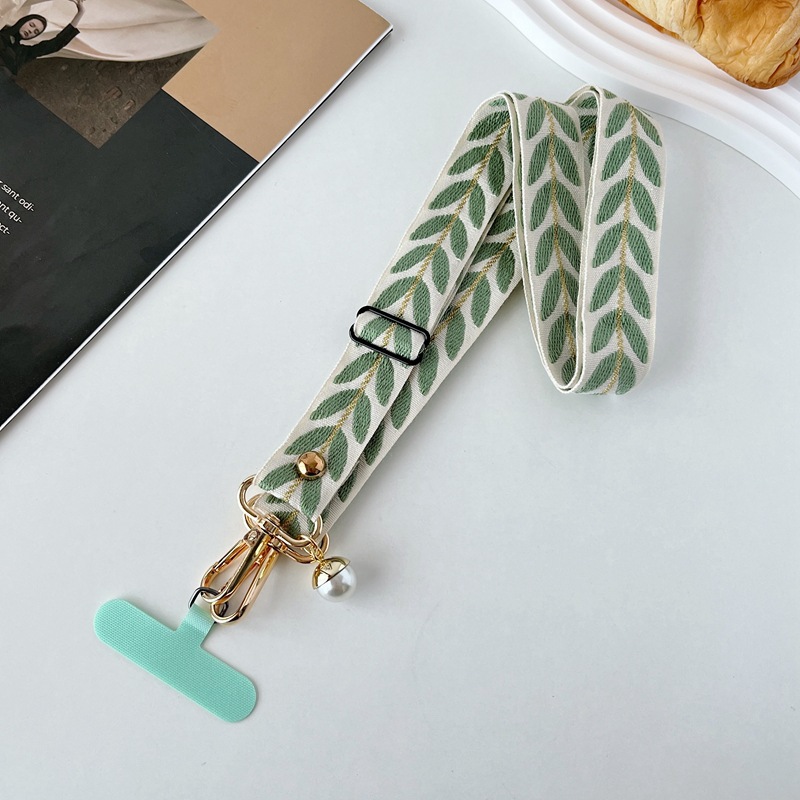 Cordón para teléfono móvil bordado hoja de ratán largo bandolera colgante cuello colgante ajustable con colgante de perlas fuerte y duradero