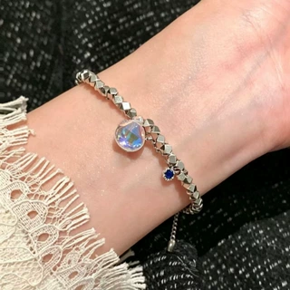 碎银几两手链幻彩水滴吊坠冷淡风高级感蓝钻点缀百搭通勤精致手饰
