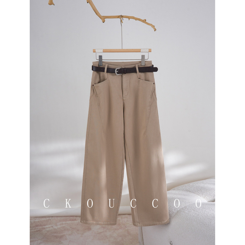 Rongtai stylish solid-color Tencel-cotton blend jeans with a belt, high-waisted, stretchy, structured, and straight-leg long pants Rongtai stylish solid-color Tencel-cotton blend jeans with a belt, high-waisted, stretchy, structured, and straight-leg long pants