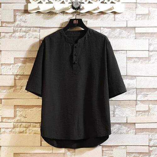 Men's Summer Thin Ice Silk Short Sleeve Shirt with Chinese Knot Button Tangzhuang Top Trend Brand Loose Half Sleeve Collared Shirt