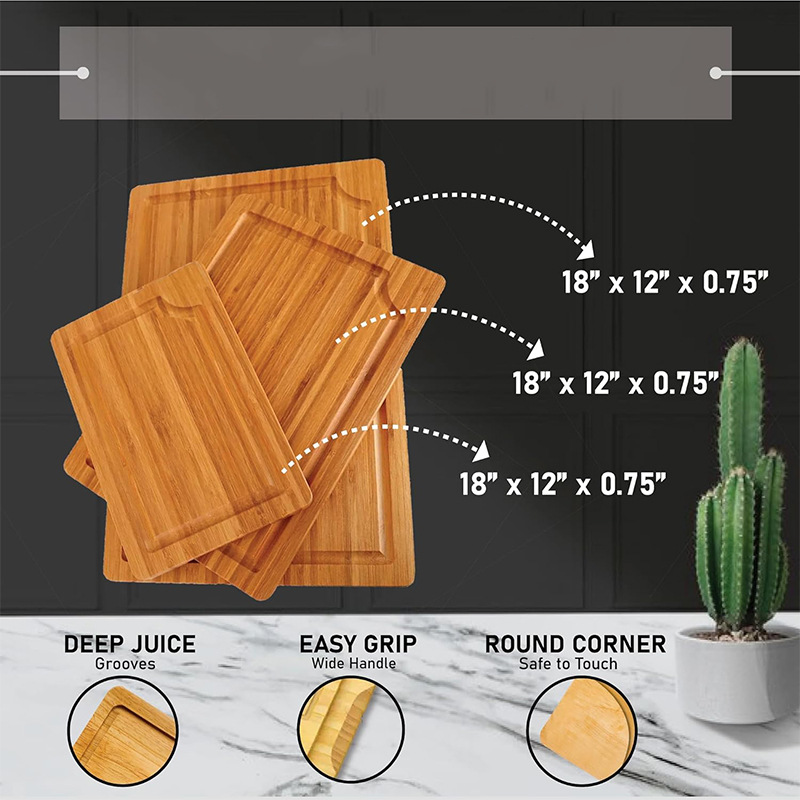 Juego de tabla de cortar de bambú, tabla de comida cocida engrosada de madera, tabla de cortar de clasificación con tanque de jugo, tabla de cortar de cocina, hogar