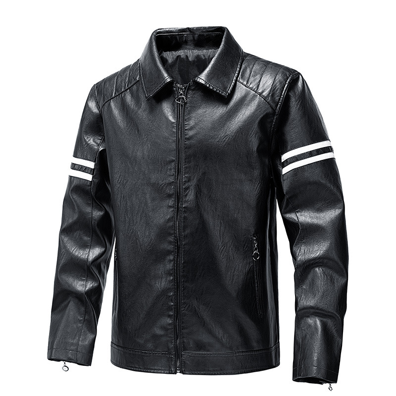 Color blocked fashion jacket, lapel, casual spring and autumn new style zipper, slim fit men's motorcycle leather jacket_voghion.com