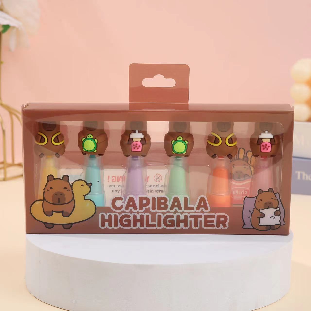 Papelería escolar Kapibala resaltador de alto valor carpincho de dibujos animados de alto valor bolígrafo de color marcador juego de regalo para estudiantes