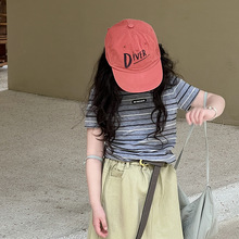 女童韩版T恤2025夏季新款儿童洋气立体条纹短袖中大童时髦夏装潮t