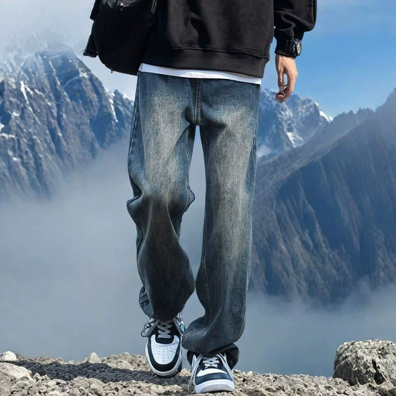 Старые джинсы мужские осенние американские высокие улицы прямые брюки