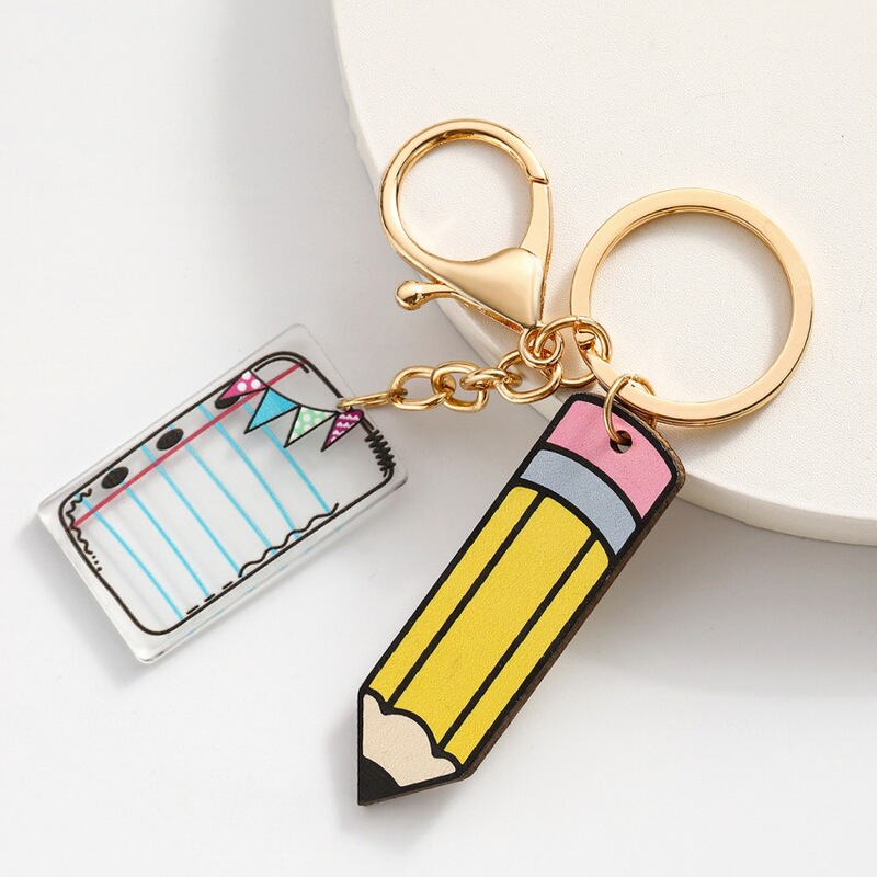 Cross-border New Graduation Season Acrylic Book Pencil Keychain Pendant Cute Geometric Book Schoolbag Hanging Ornaments