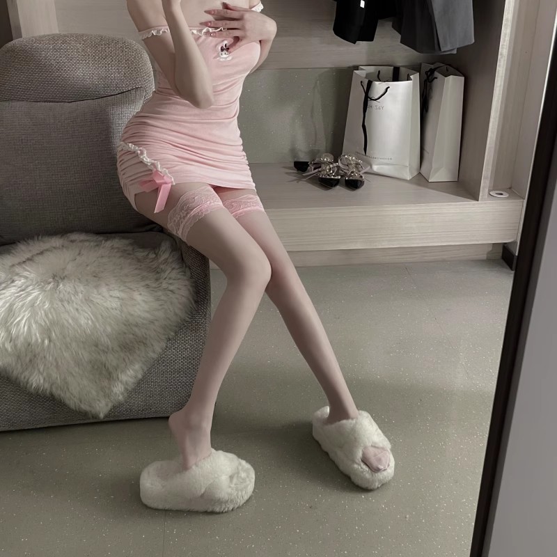 Meias altas sexy em renda para mulher meias de seda de coxa_voghion.com