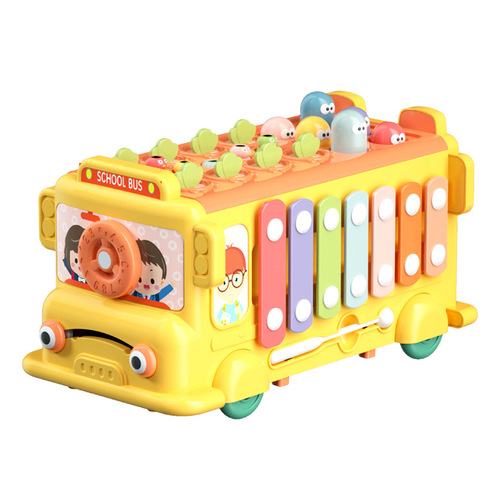 Children's Multi-functional Groundhog Toy Early Education Enlightenment Block Press Music 0-1 Year Old Baby Toy Knocking Bus