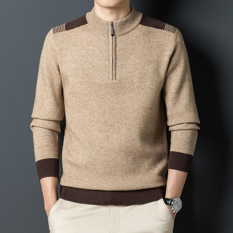 2022 autumn and winter New thickened cashmere sweater men's zipper half turtleneck sweater middle-aged bottoming shirt dad sweater 2022 autumn and winter New thickened cashmere sweater men's zipper half turtleneck sweater middle-aged bottoming shirt dad sweater