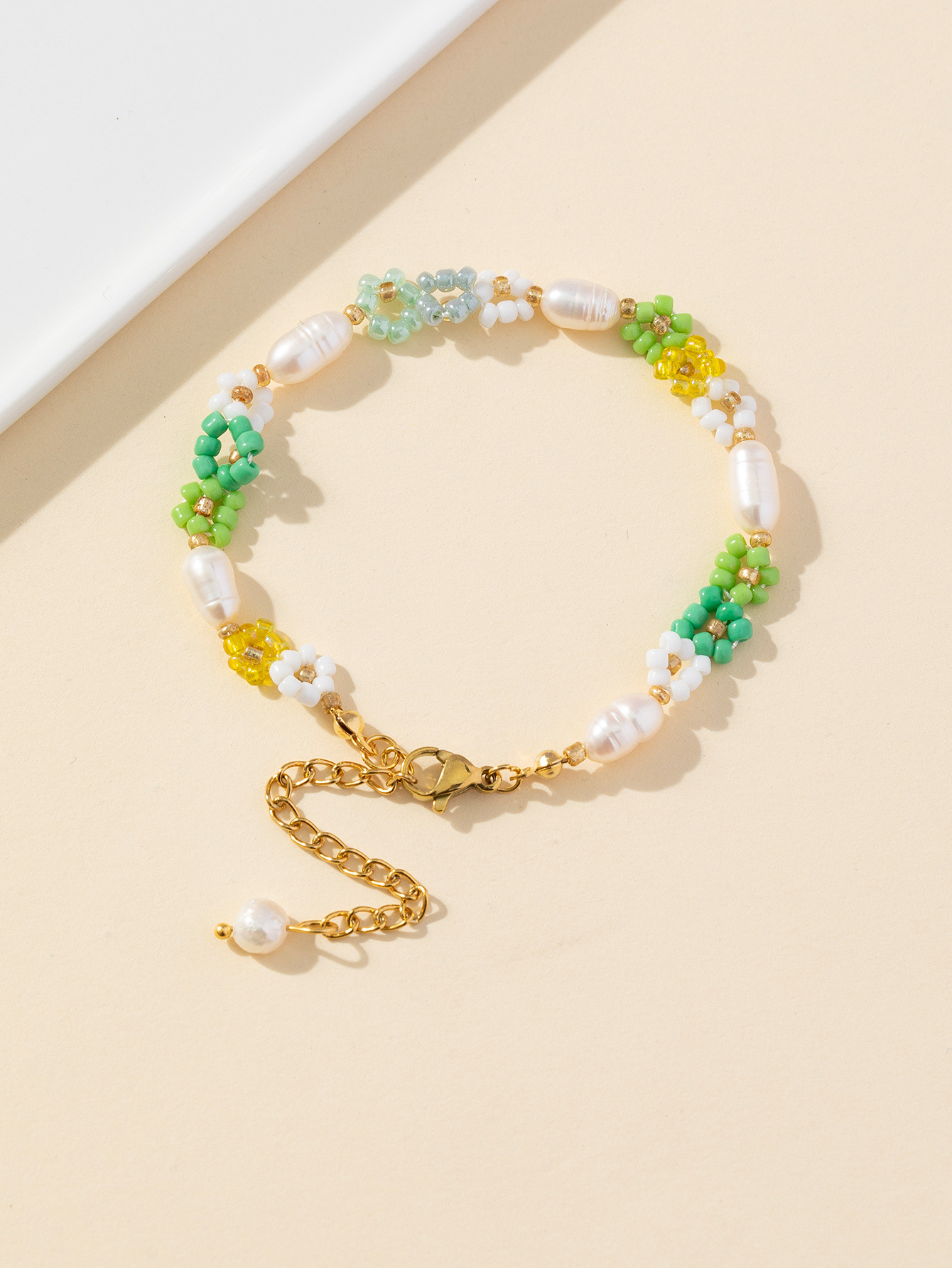 All Seasons Season Elegant Cute Flower 304 Stainless Steel Plastic Beaded Chain Lobster Trigger Clasp Closure Beaded Bracelets Wholesale