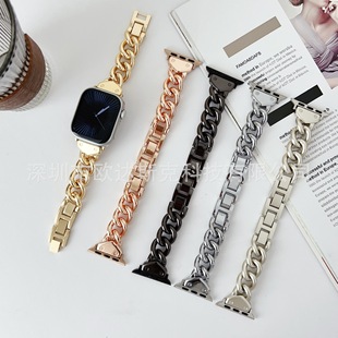 Suitable for Apple Triangle Single Row Stainless Steel Denim Chain Apple Watchs10/9/8/Se/7/6/5/43
