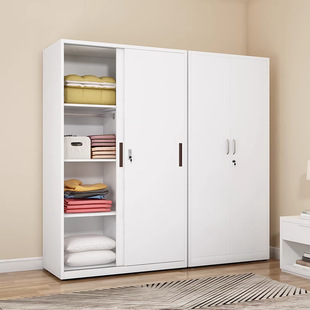 Shuangen Steel Iron Wardrobe Home Bedroom Balcony Printed Storage Cabinet Sliding Door Rental Room Clothes Storage Cabinet