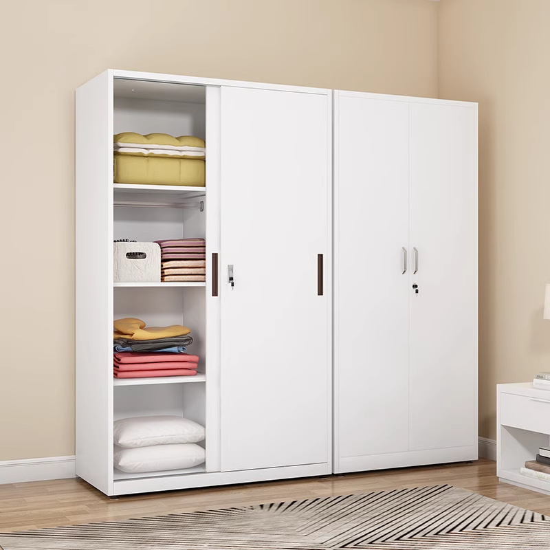 Shuangen Steel Iron Wardrobe Home Bedroom Balcony Printed Storage Cabinet Sliding Door Rental Room Clothes Storage Cabinet