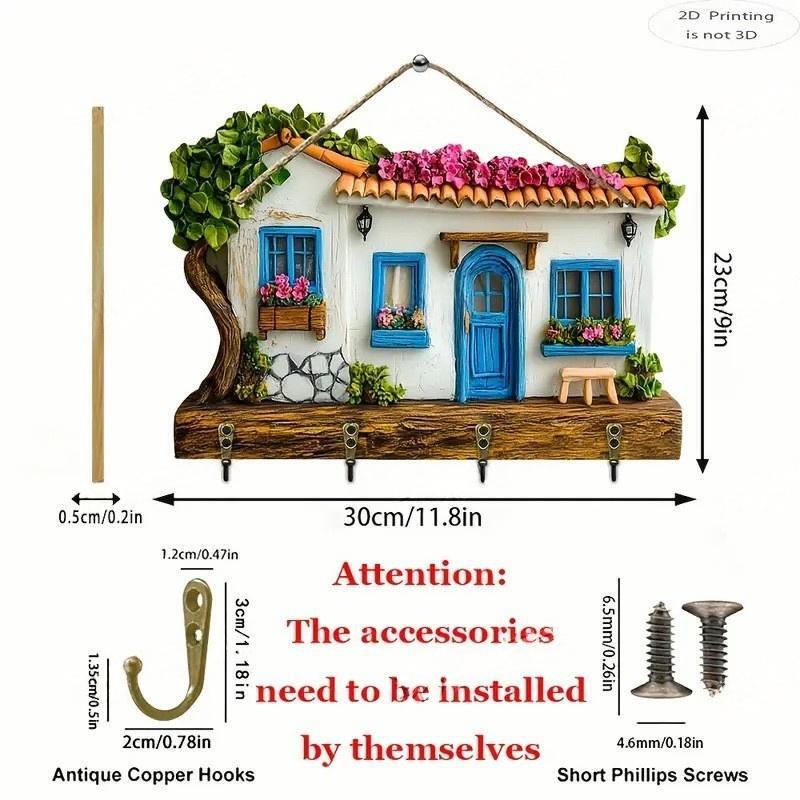 跨境热卖木质多彩小屋客厅走廊门牌钥匙扣挂架木质批发|undefined