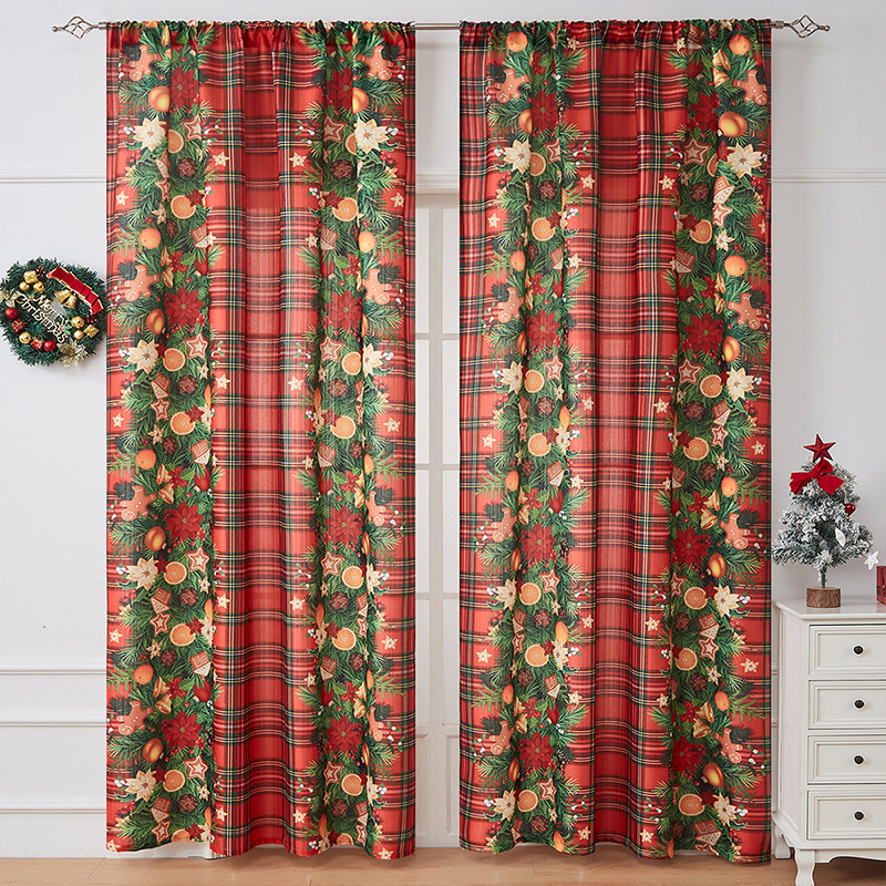 New American Christmas Curtains Christmas Theme Printed Cloth Blackout Rectangular Beautification Decorative Fabric Finished Curtains