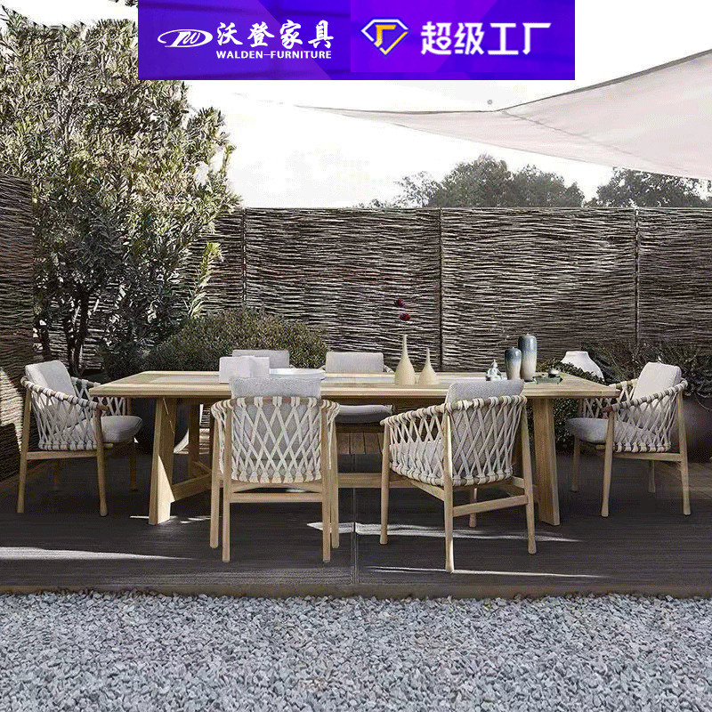 Manufacturers directly supply Myanmar/South American teak tables and chair combination outdoor villa courtyard open -air garden woven belt chairs