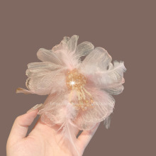 古风仙气花朵水晶水钻网纱蝴蝶结发夹女后脑勺气质优雅高级感纯欲