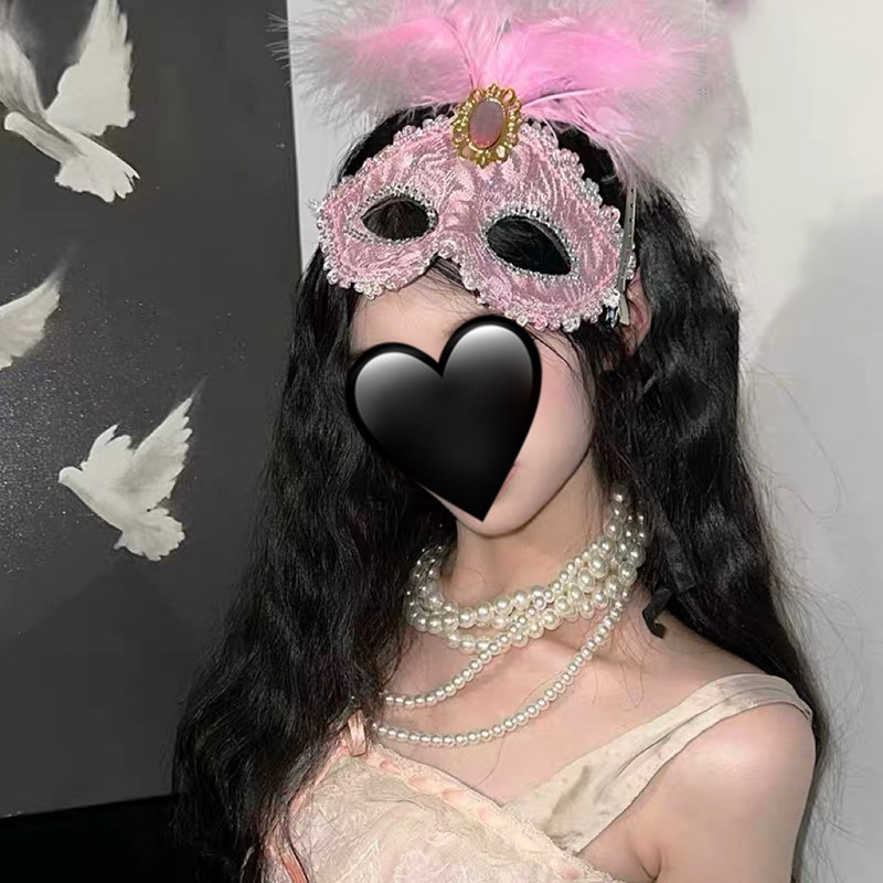 假日化妆舞会公主面具女成人派对半脸面具白色羽毛半脸眼罩道具|undefined