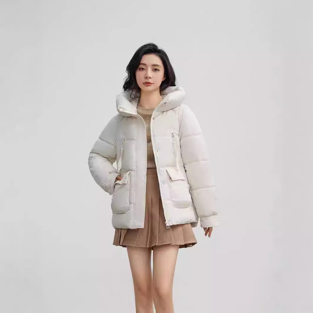 2024 invierno nuevo comercio exterior ropa de algodón estilo coreano estilo de diseño de mujer con capuchón suelta chaqueta de algodón de color sólido moda image 1