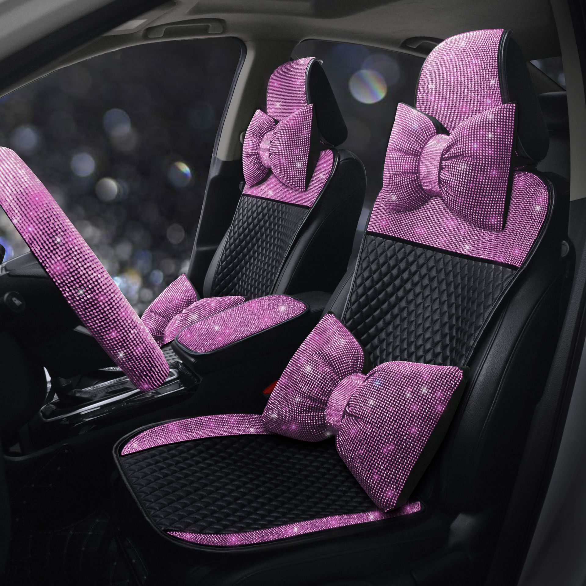 Universal Car Seat Cushion Leather Diamond-Encrusted Car Seat Cover Dropshipping Universal Model for All Seasons Cross-Border E-Commerce