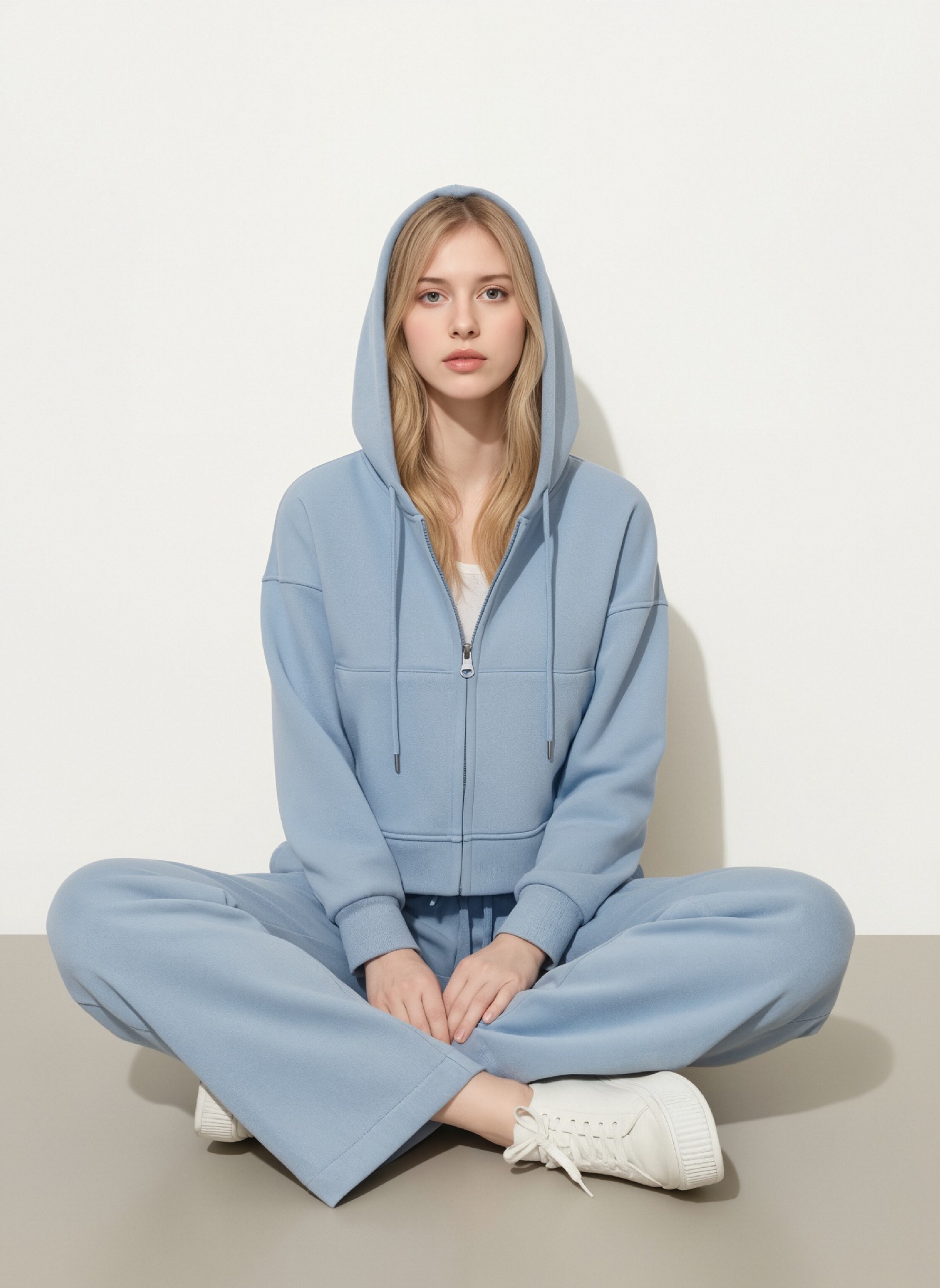 European And American Cross-border Fashion Sports Cotton For Women, Solid Color Long-sleeve Zip-up Hoodie With_ecoleips.com