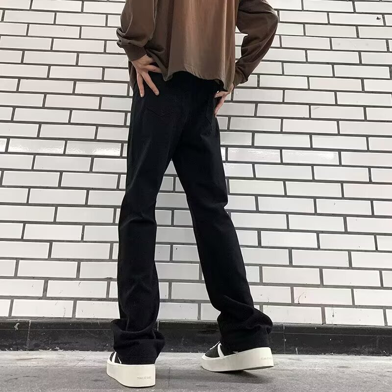 白色美式微喇牛仔裤男秋季新款显高显瘦男生窄版修身高街弯刀裤子|undefined