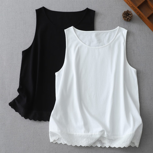 Summer Cotton Linen Versatile Lace Edge Blouse 2025 Washed Cotton Loose Casual T-shirt Women's Top