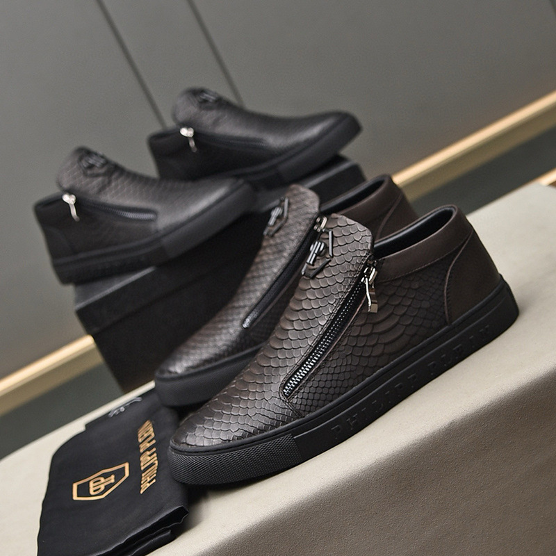 European Men's Genuine Leather Slip-On Versatile Business Flat Simple Zipper Slip-On Lazy Shoes Casual Sneakers Trendy