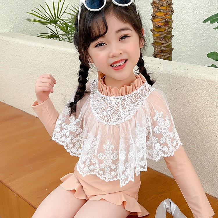Traje de baño para niñas de una sola pieza de manga larga protección solar Princesa Traje de baño de estilo occidental Vestido de princesa lindo para niños Traje de baño de aguas termales para niños