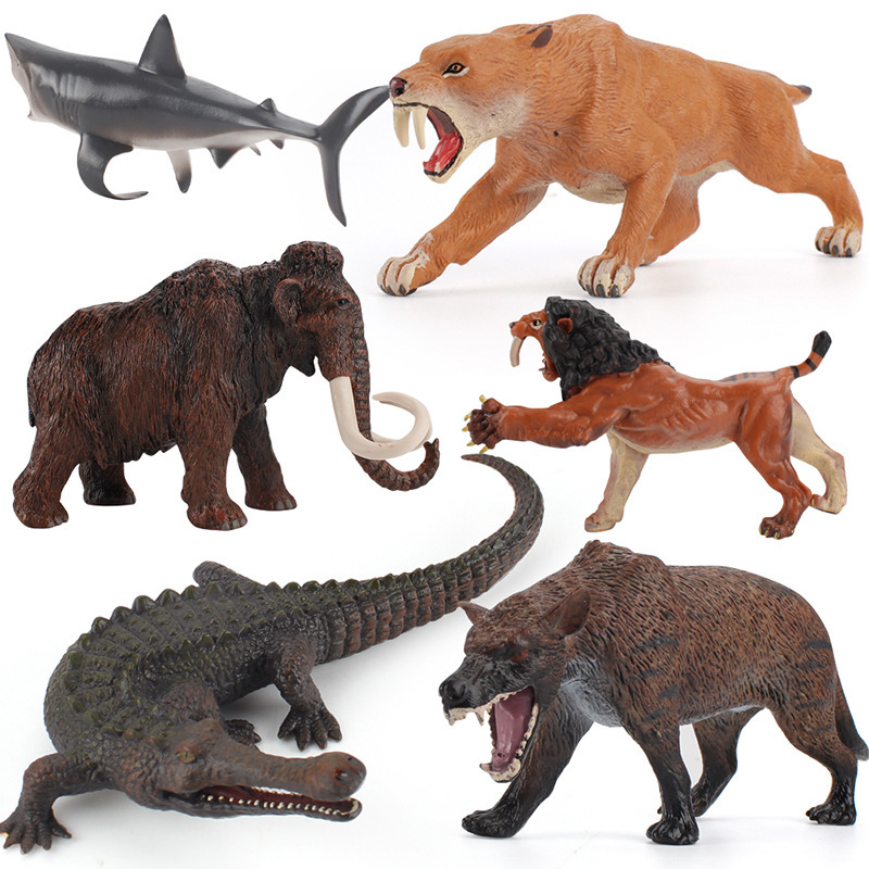 Simulación de exportación transfronteriza mamut gigante diente tiburón negro cocodrilo espada diente león modelo antiguo animal decoración juguete