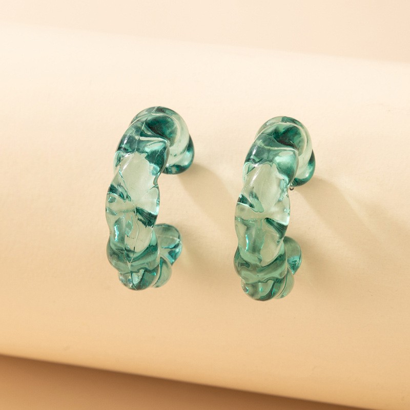 Retro Resin Geometric Candy Green Twisted C-shaped  Earrings display picture 5