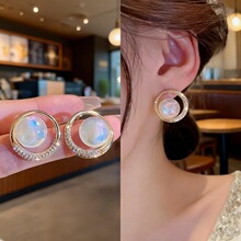 新款韩版甜美水钻圆圈人鱼姬珍珠耳钉韩国网红气质高级耳环女耳饰