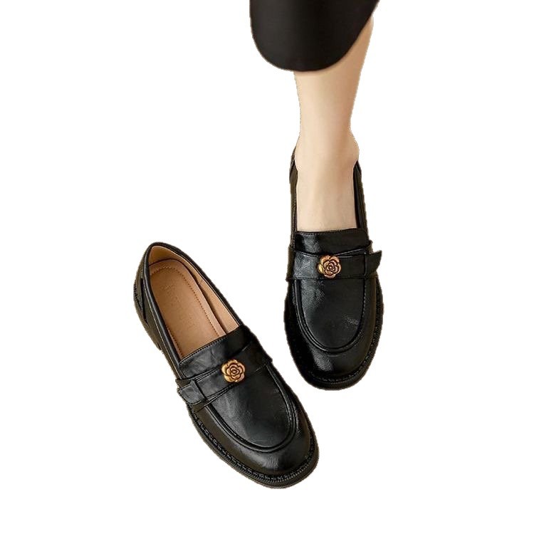 Mary Jane Soft Camellia Loafers For Women 2025 Autumn New Small Leather Shoes Commuting Chunky Slip-On Flats_vogvips.com