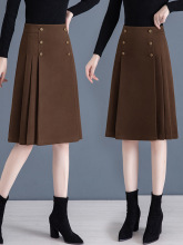 啄木鸟品牌毛呢A字半身裙女2025秋冬新款高腰显瘦百搭小个子中裙
