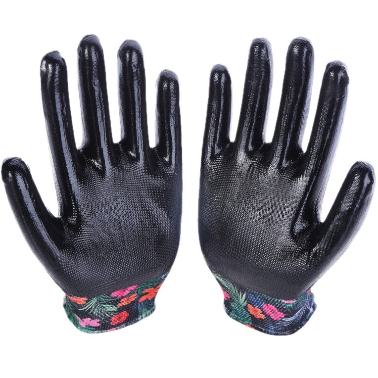 Guantes de nitrilo de impresión de nylon sumergiendo guantes de protección laboral antideslizante resistente al desgaste sitio de construcción transpirable jardinería Comercio exterior guantes de trabajo