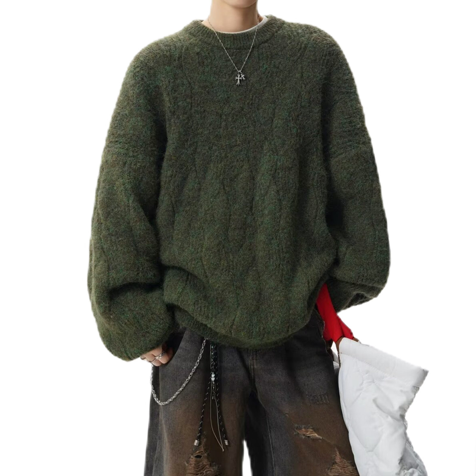 Explosiones transfronterizas de tamaño europeo de tamaño grande torcido cuello redondo jersey suéter masculino base exterior invierno fábrica de suéter al por mayor