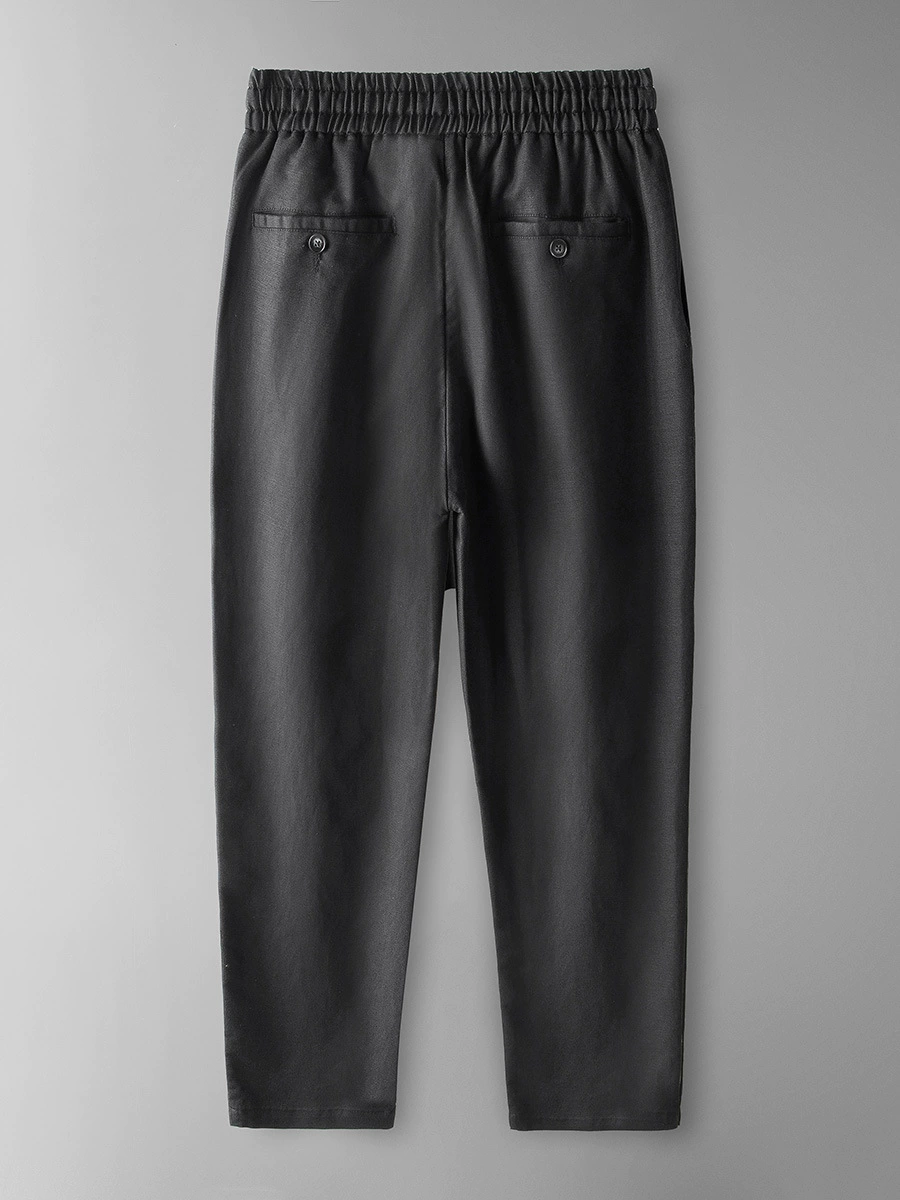 Демисезонные брюки, oversize, свободный прямой крой, эластичный пояс, шнурок, хлопок и лён