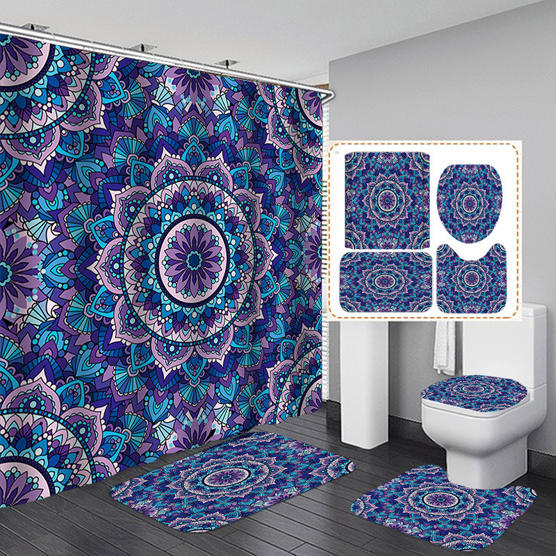 Venta caliente de Amazon Cortina de ducha de baño bohemia Tela de cortina de baño impermeable Juego de cuatro piezas Gran cantidad y excelente precio