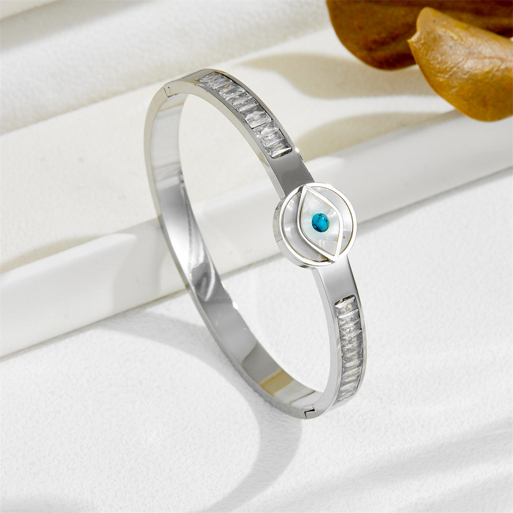 Titanium Steel Material IG Style Eye Titanium Steel Turquoise Zircon Bangle In Bulk