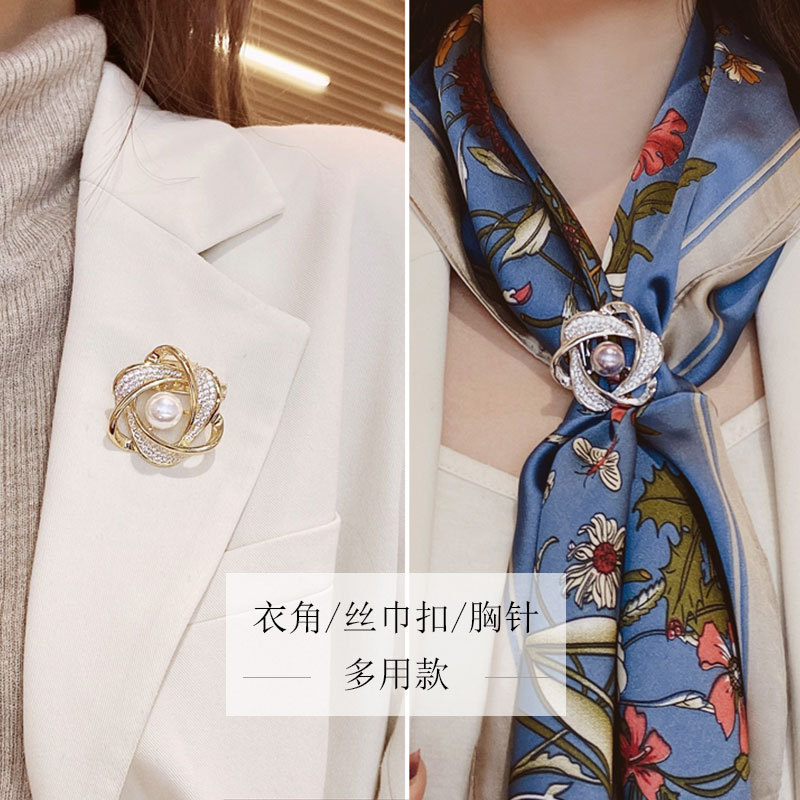 Flower Brooch Silk Towel Buckle Clothes Hem Silk Scarf Dual-use Fashion High-end Brooch Corsage Pin Accessories