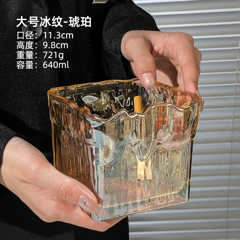 Patrón de glaciar, sensación de alto nivel, cubitos de hielo, cenicero cuadrado, cristal, celebridad de Internet, lujo ligero, decoración de sala de estar para el hogar creativo de nicho