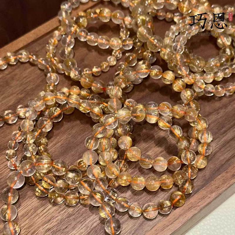 巧恩珠宝天然金发晶手链晶体通透发丝清晰散珠手串水晶手链工厂|undefined