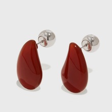 水滴形红白玛瑙耳环耳钉女2023新款小众设计高级感轻奢气质耳饰潮