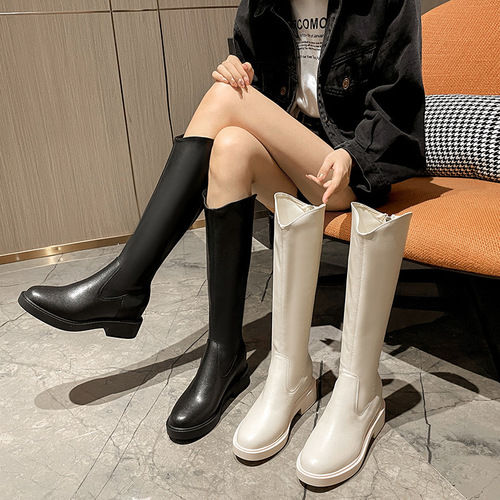 White boots for small people, 150, but not above the knee, soft leather boots with increased v-mouth knight boots, women's mid-calf boots