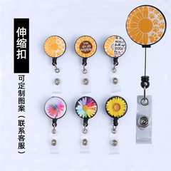 Drop shipping Amazon hot selling plastic easy-pull buckle nurse watch sunflower series telescopic badge reel clip badge clip