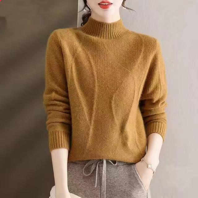 2023 autumn and winter New pure color half turtleneck pullover knitted sweater fashionable short bottoming shirt elegant western style women