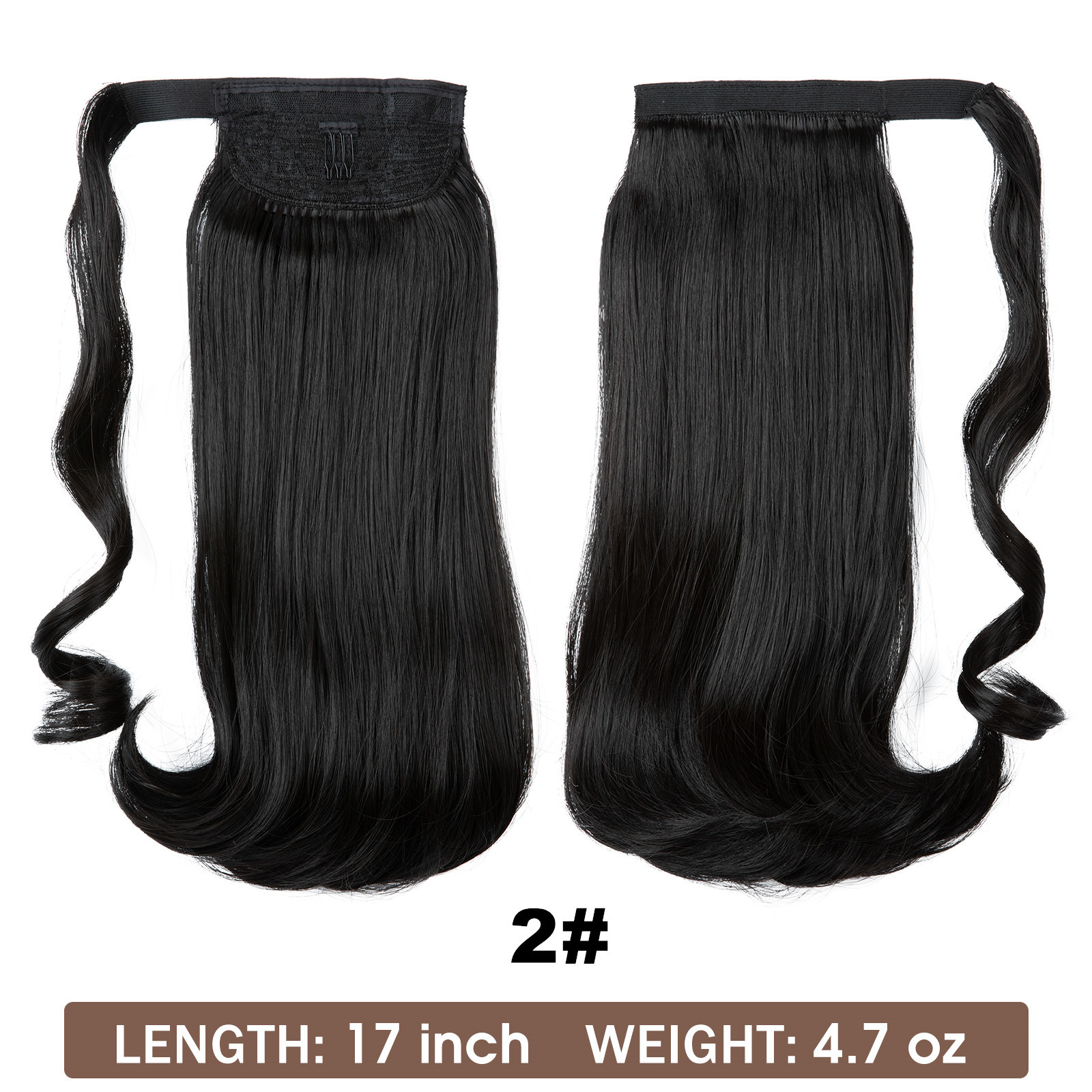 Synthetic hair long straight hair elastic Velcro synthetic fiber wig ponytail braid_voghion.com
